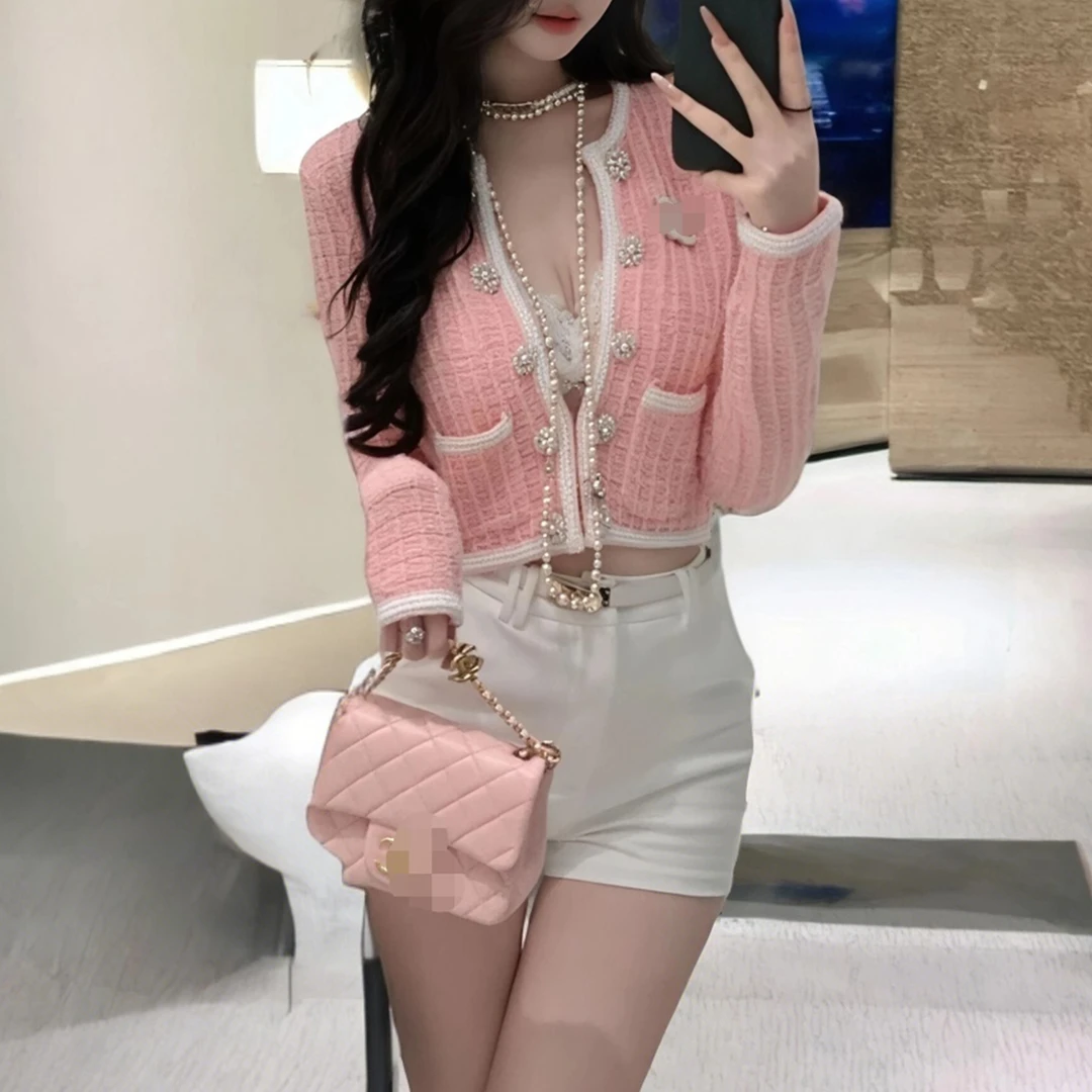 春秋新款气质时尚优雅收腰显瘦修身名媛减龄小香风短款针织外套女