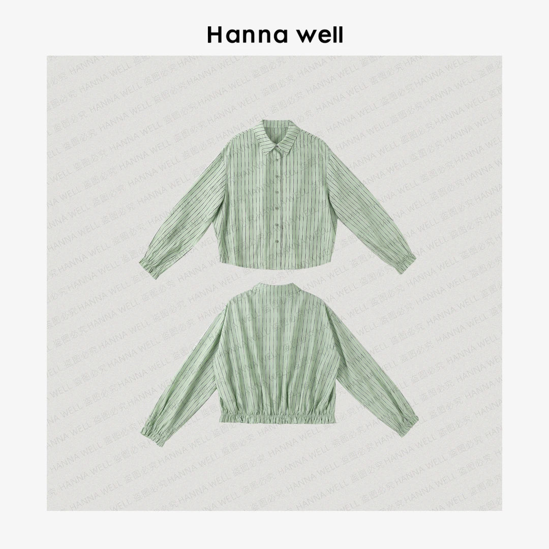 妞墩自制 “青苹果”色织冰爽醋酸 超薄显白条纹防晒衬衫 CS5B5240.