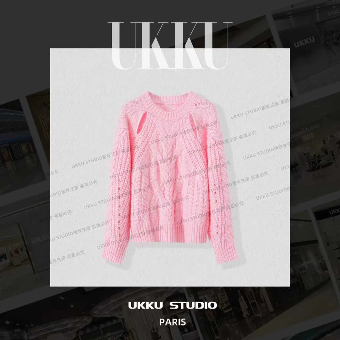香香【UKKUSTUDIO】小众法式高级百搭套头圆领设计感毛衣2210337