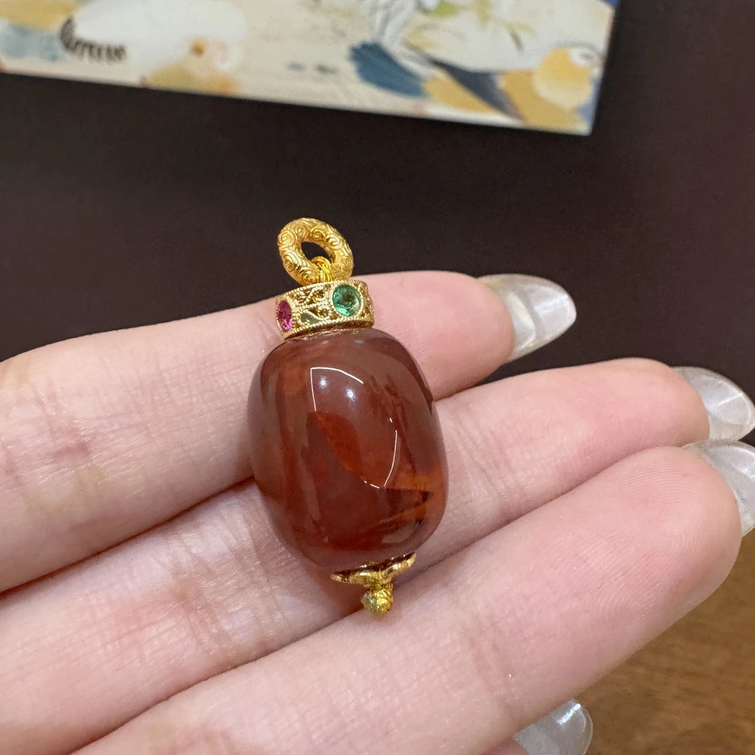 星俊|S925银镶嵌南红吊坠【多样性发一件 】19-2JL02X25