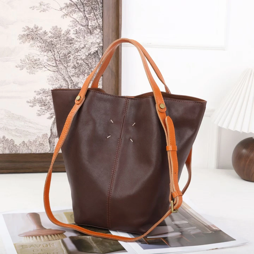 真皮植鞣皮菜篮子单肩包时尚休闲百搭手提包个性文艺风