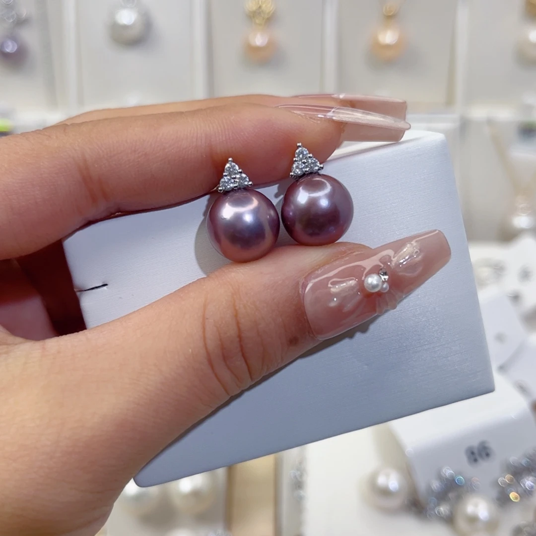 银S925镶嵌耳饰淡水珍珠