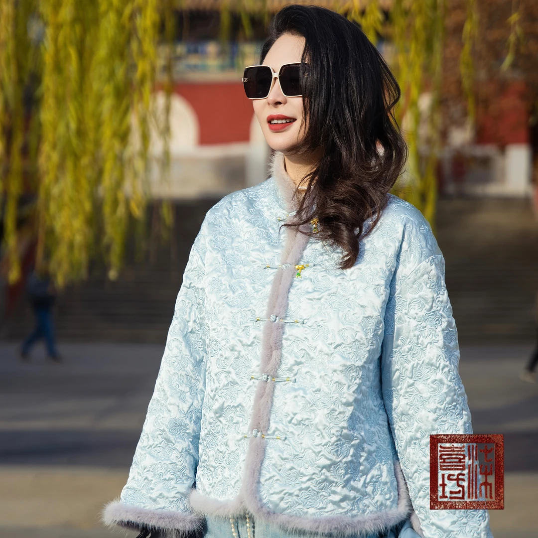 Lanshe阑舍·法式中国风刺绣貂毛外套