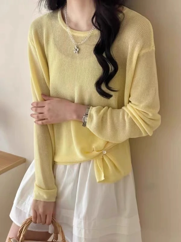 331S298宽松型圆领女夏季毛针织衫外搭女装百搭设计感