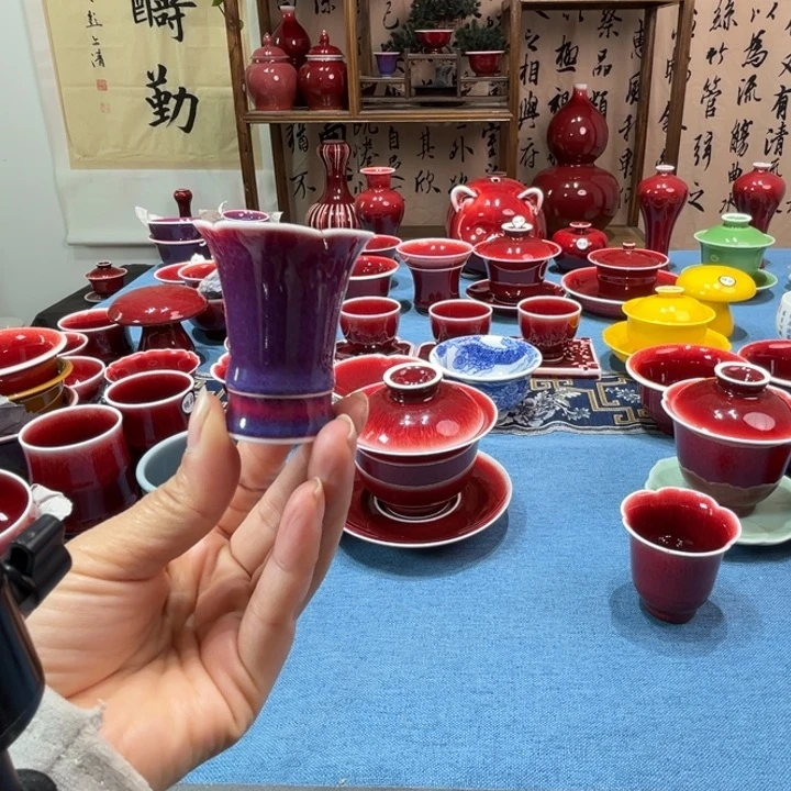 景德镇陶瓷玫瑰紫花口杯