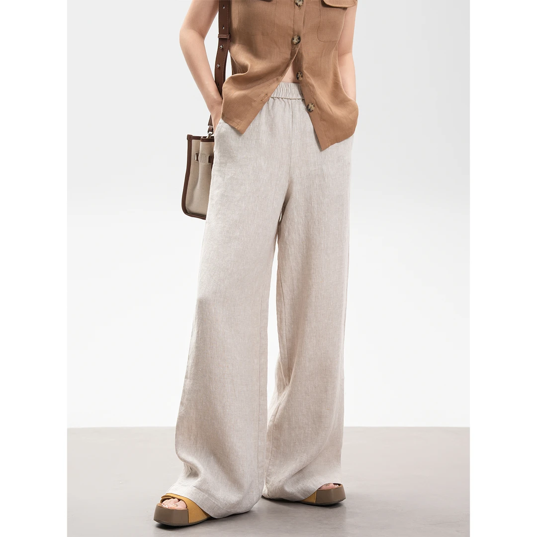 BELIN 静奢老钱100%亚麻直筒阔腿裤女夏季新款2025休闲棉麻裤子