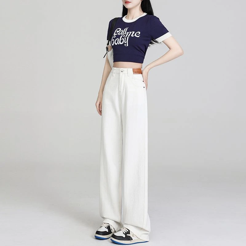 白色高腰阔腿牛仔裤女2025春夏季新款宽松显瘦垂感直筒阔腿裤