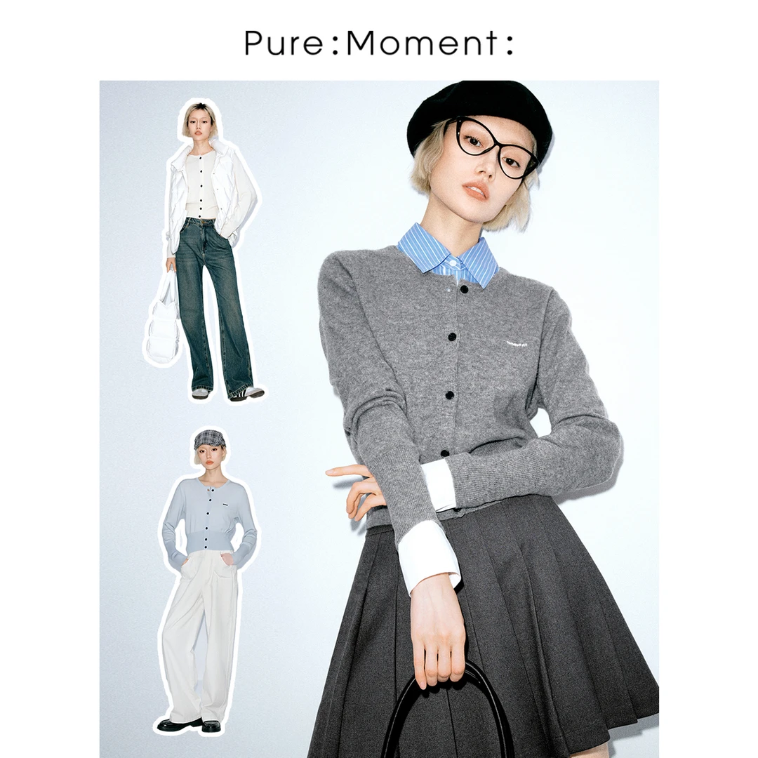 【羊绒针织】小麦檬Pure:Moment:浅灰miu系毛针织衫4FA135901-N