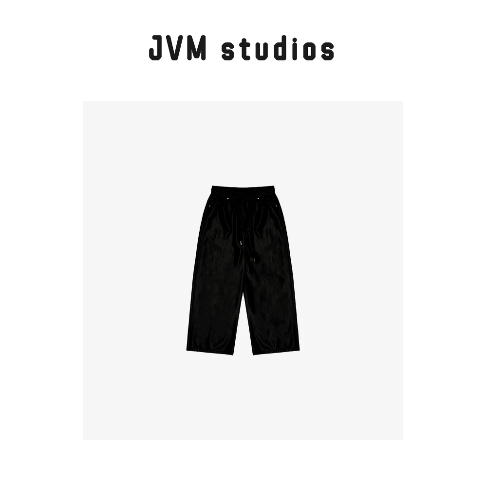 JVM高级感松紧腰抽绳阔腿皮尤裤女秋冬松弛感休闲裤21036