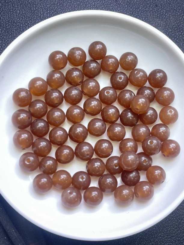 天然珠宝玉石 和田玉糖玉散珠 Q77  6MM 50颗（赠弹力绳）