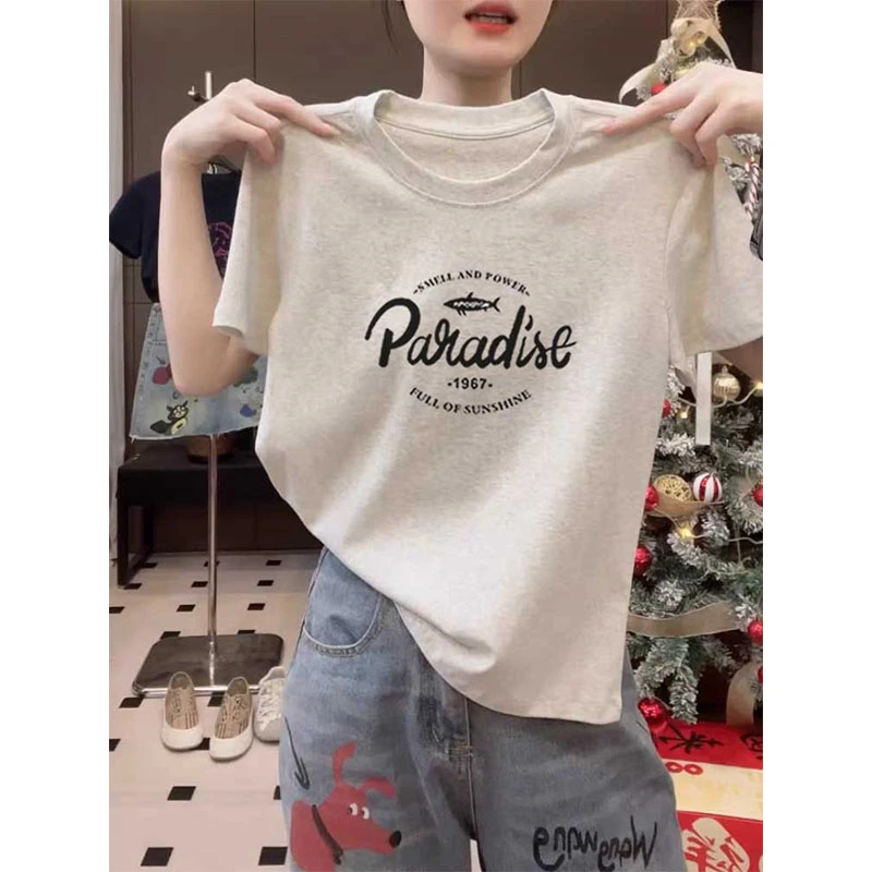 正肩短袖t恤女时尚百搭洋气减龄显瘦圆领上衣内搭打底衫2025夏季