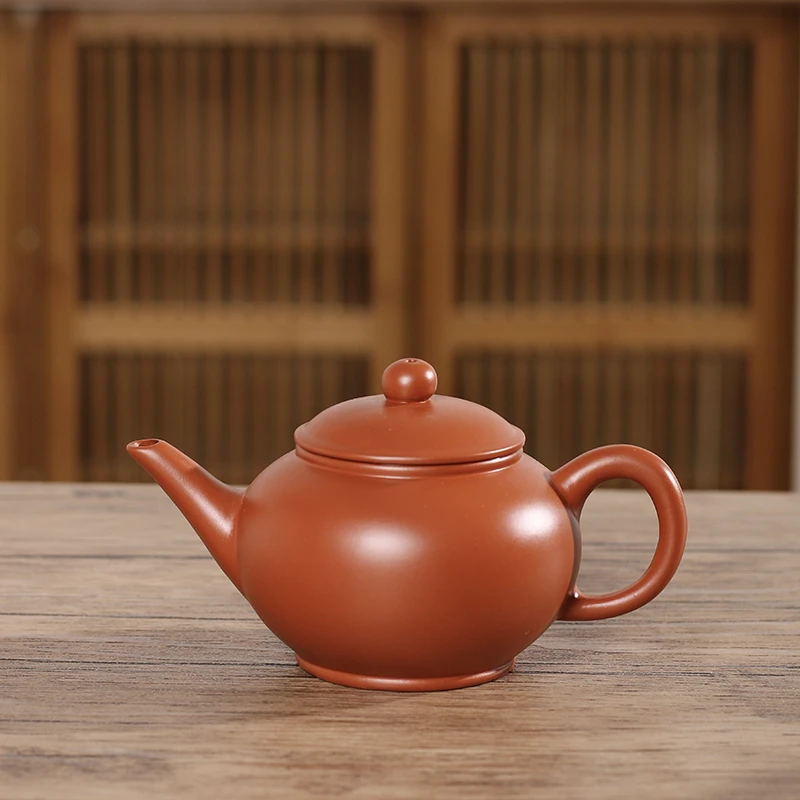 潮州复古家用朱泥大容量石瓢壶朱泥壶工夫小茶壶手工潮州朱泥茶壶