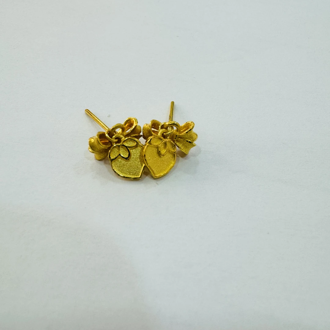 【木木专享】足金999饰品 桃子蝴蝶结耳钉 2.73 GP