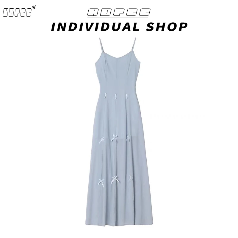 2025夏季新款纯欲风吊带连衣裙女一裙三穿别致绝美重工蝴蝶结长裙