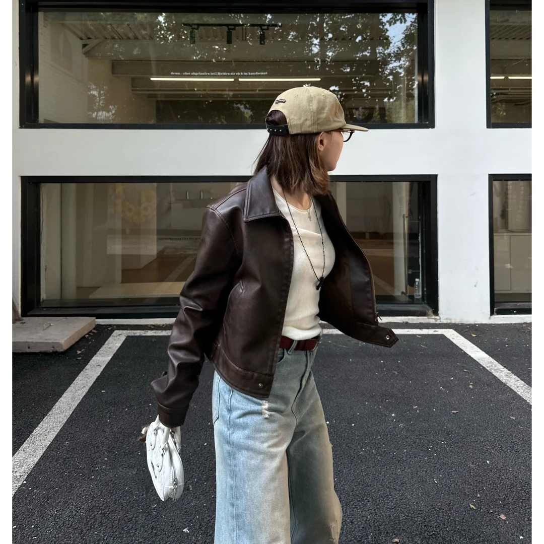 Our2【Jennie皮衣】秋冬百搭街头风翻领皮衣外套【X5675】