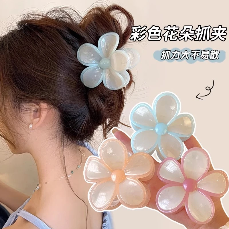 发量少花朵抓夹女春夏2025新款丸子头发夹后脑勺盘发鲨鱼夹子发抓