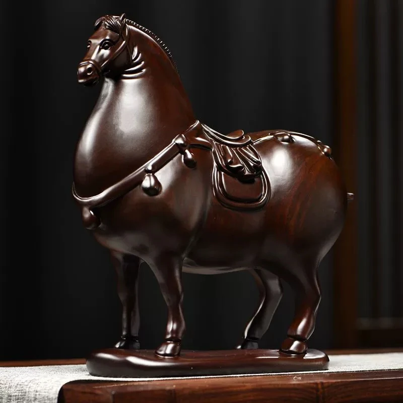 高端红木黑檀木雕刻唐马桌面摆件红木工艺品