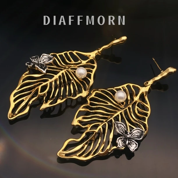 铜合金耳饰 YM《金叶子》  重工复古小众设计款气质耳环