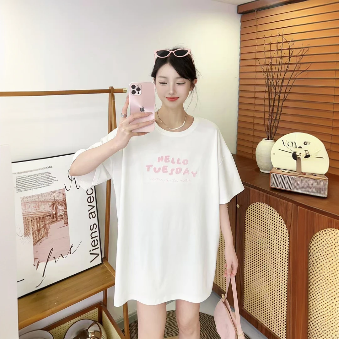 【套装立减30元】孕妇装夏季套装字母刺绣T恤+孕妇面膜裤