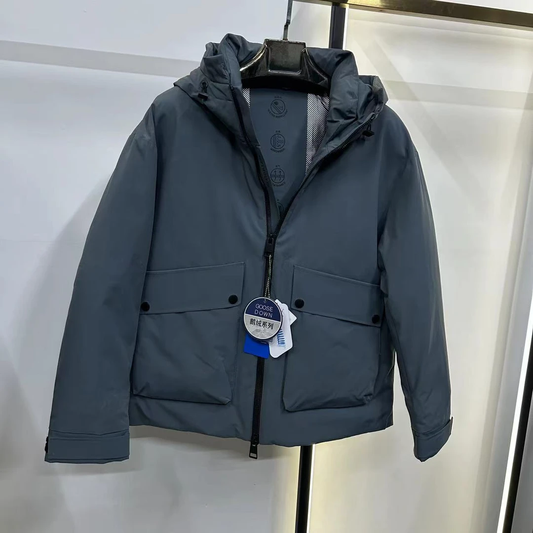 G-H-90鹅绒羽绒服三防面料男士休闲短款连帽新款宽松保暖外套