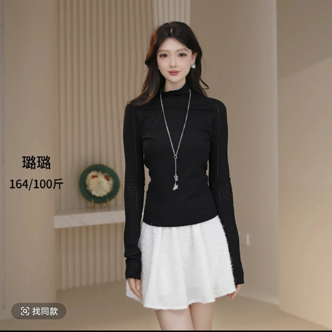 商场同款修身新款长袖打底衫半高领纯色显瘦秋冬538094