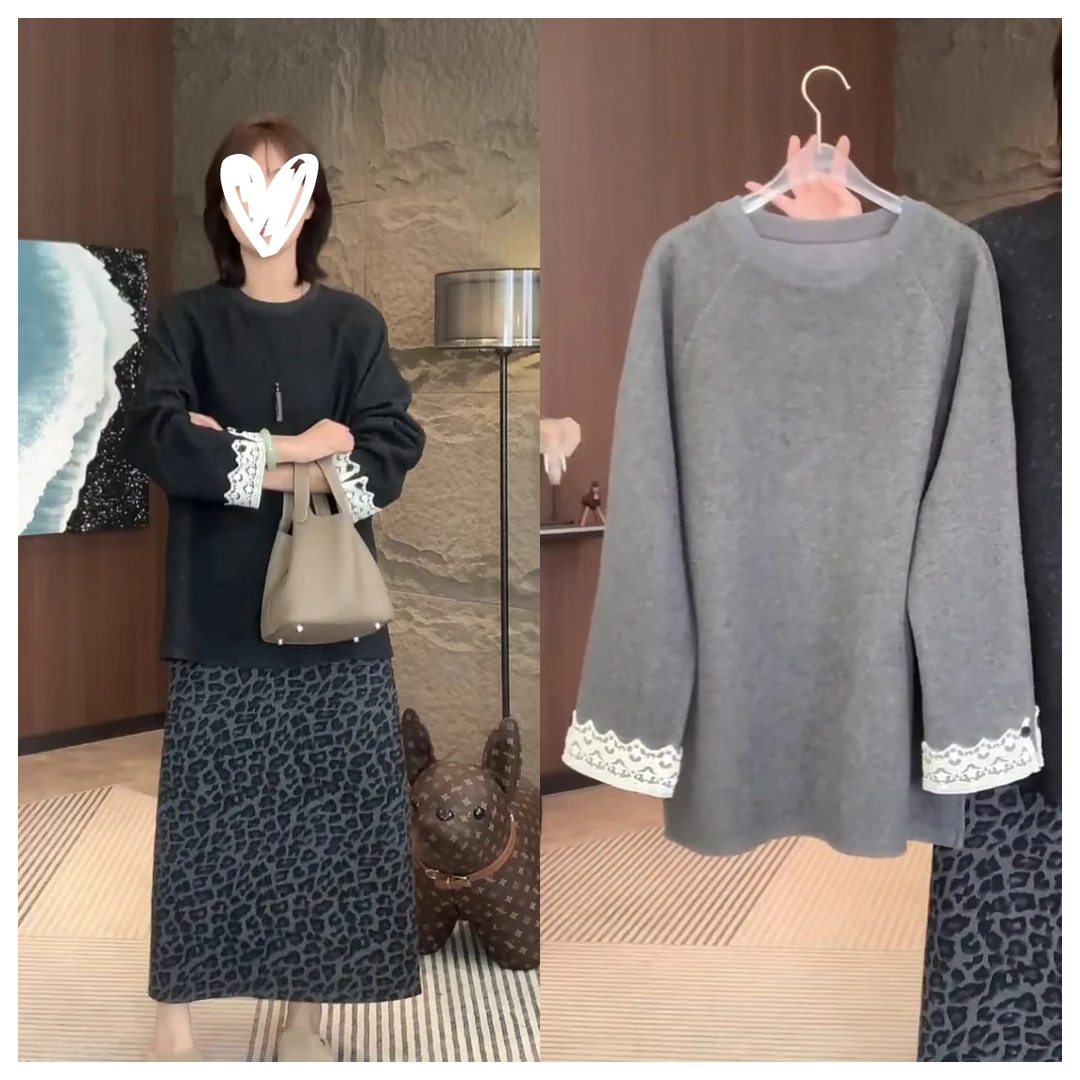 【蕾丝拼袖卫衣】女装秋款爆款2025新款可外穿精致打底卫衣C6494