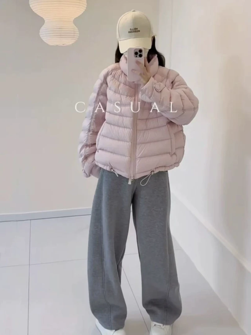 韩版新款90白鸭绒排骨时尚立领短款羽绒服女