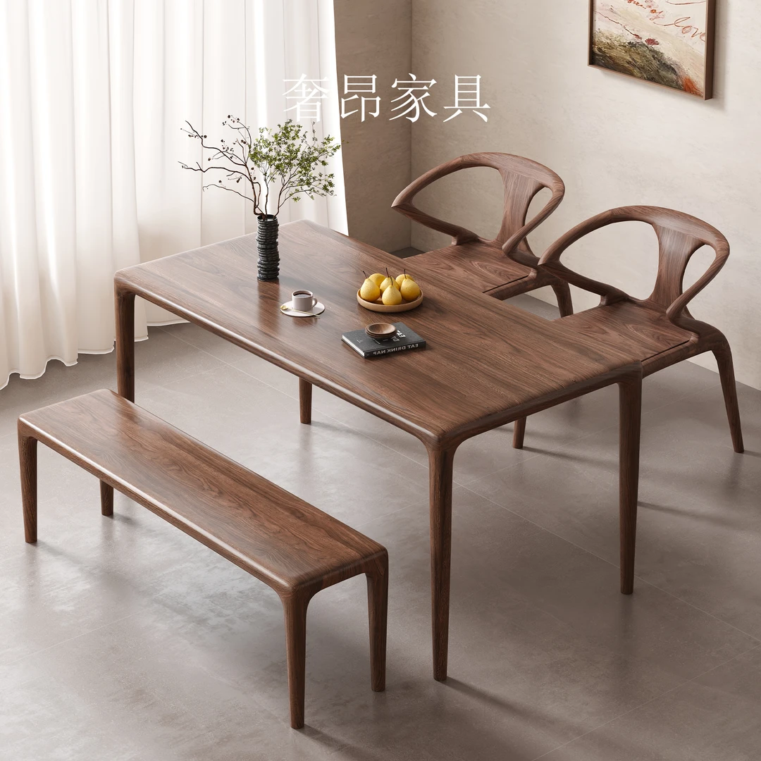 【舒克桌】餐桌北美黑胡桃家用长方形实木餐桌榫卯原木大板餐桌饭桌