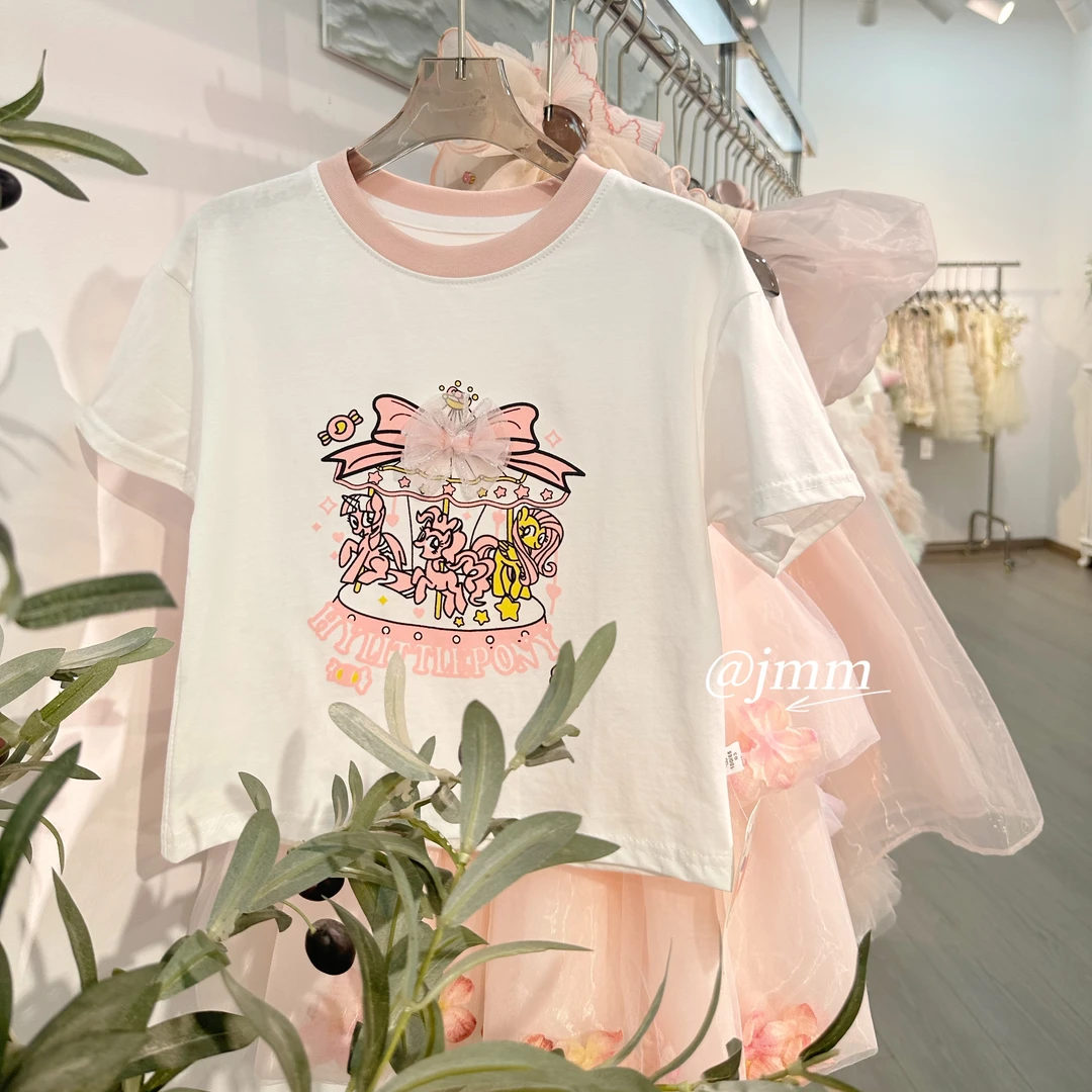 A323 夏季上衣卡通动漫女圆领套头女孩粉色卡通风