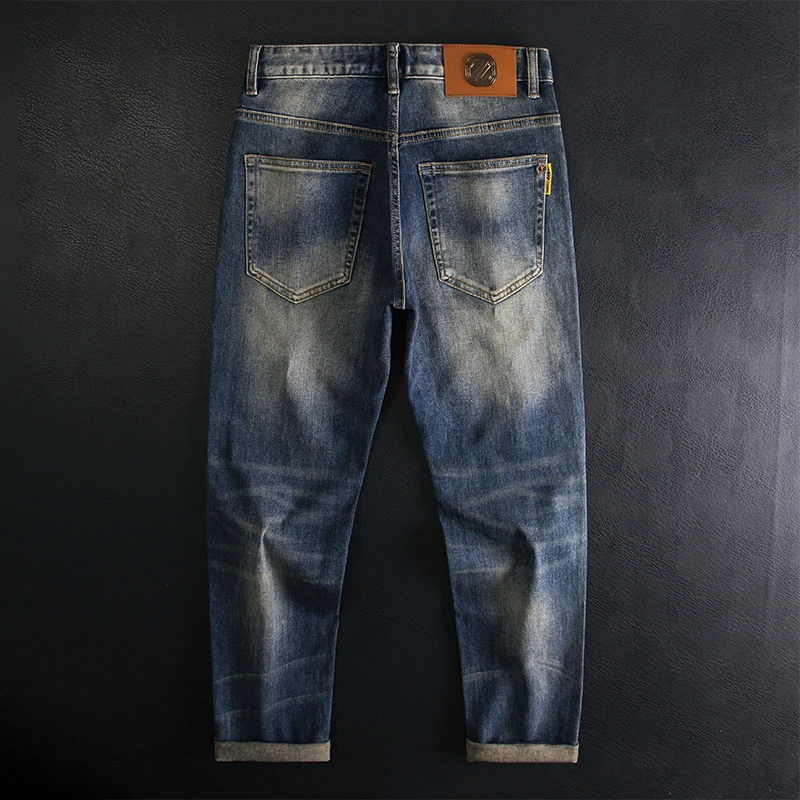 港风潮牌牛仔裤男复古做旧弹力2025年春秋款修身小直筒潮流长裤子