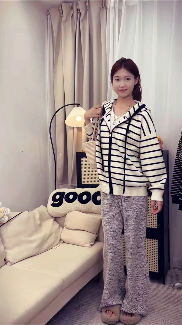 [50]慵懒风针织衫新款条纹拼接设计感韩版针织衫宽松秋冬气质针织