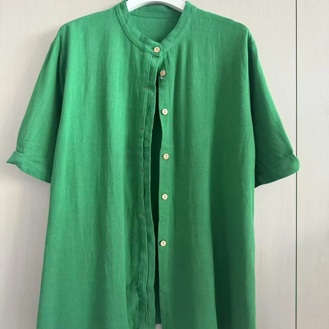 【沐木流浪记】绿色净版圆领时尚女衬衫z