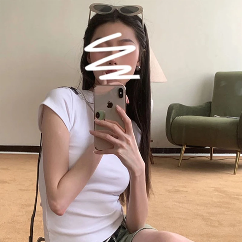 Moses Queen/魔西女王显身材正肩T恤女时髦凉感辣妹收腰短袖上衣