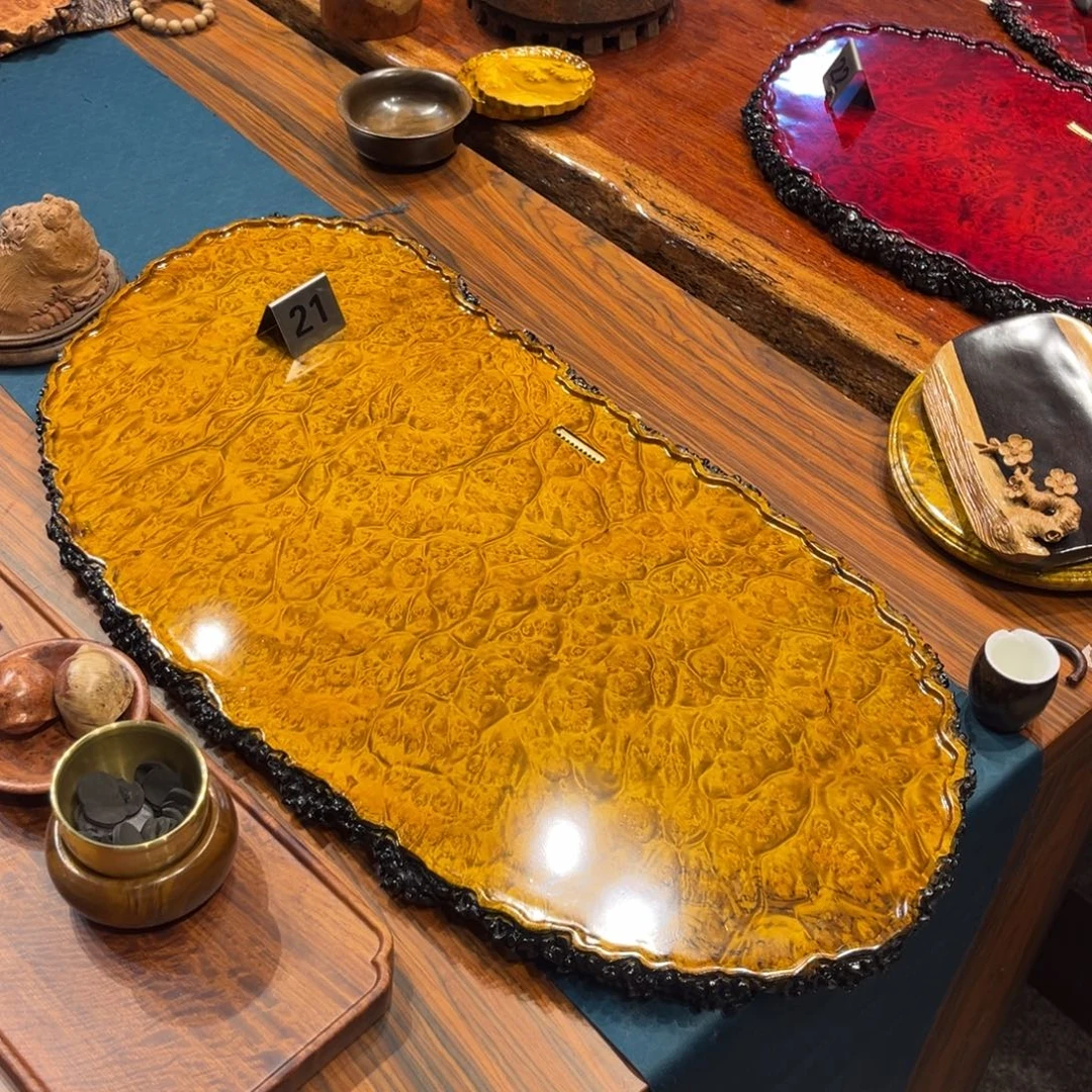 古***董黄金樟茶盘加4个杯垫