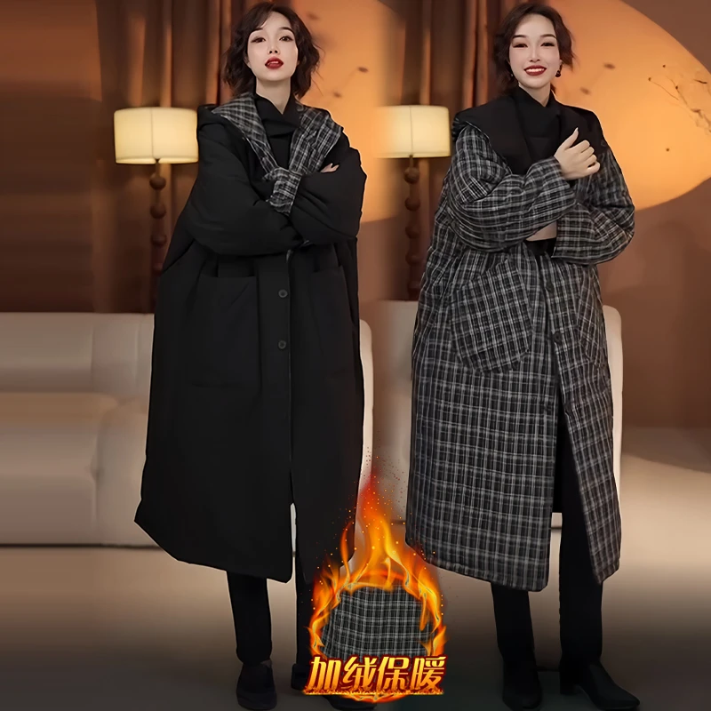 时尚棉服加厚休闲百搭百搭2025冬季大码宽松中长款新款保暖棉衣女