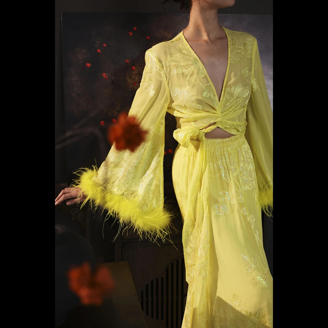 【黎明夜曲·上衣】XM轻奢慵懒浪漫梦幻风系带高级优雅飘逸仙气羽毛