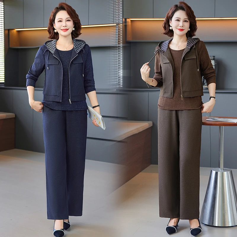 中年妈妈秋装套装三件套2025新款阔太太秋季上衣中老年女春秋外套