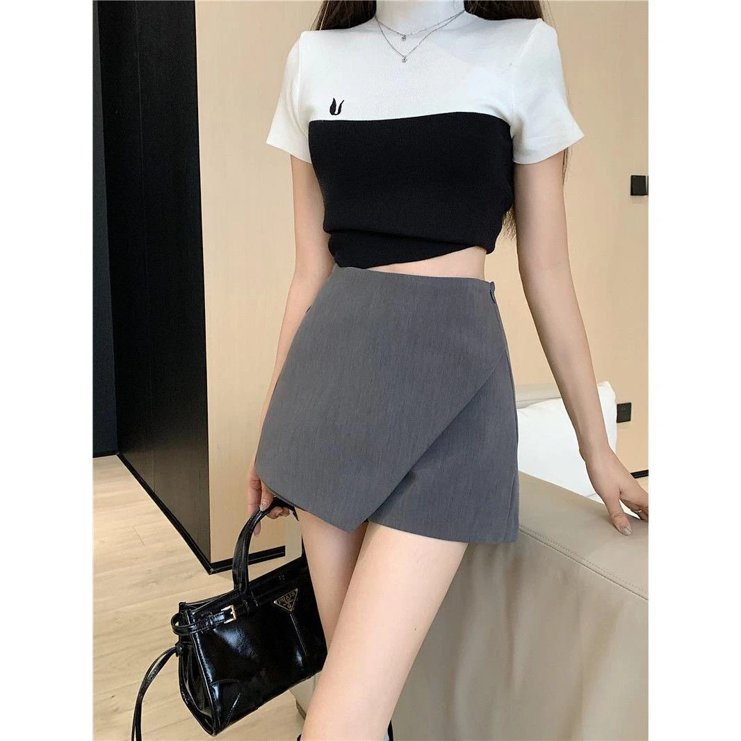灰色西装短裤设计感高腰辣妹短裙2025夏季新款裙裤休闲女士打底裤