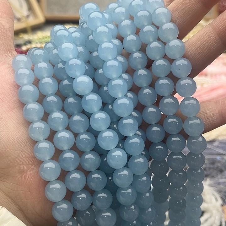 玛瑙/玉髓珠宝半成品未镶嵌一条10mm左右海蓝宝珠