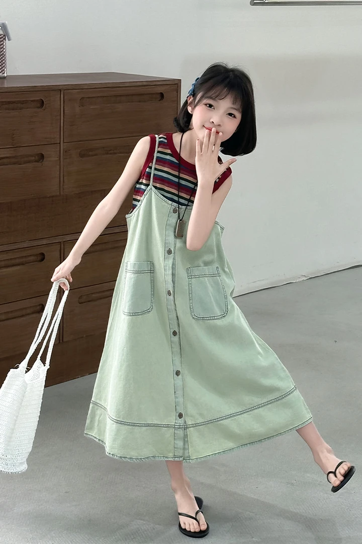洋气夏款童装吊带牛仔连衣裙