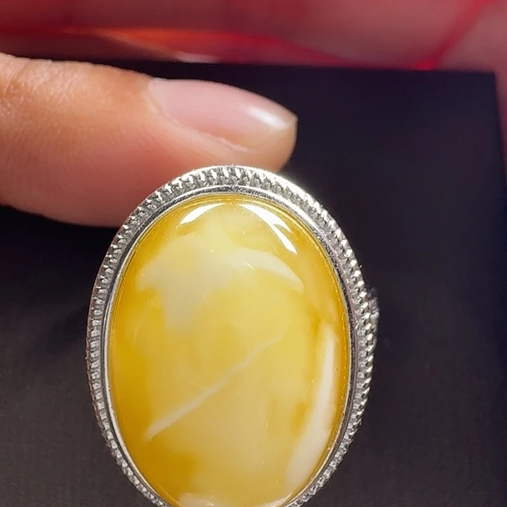 蜜蜡银S925镶嵌戒指戒指