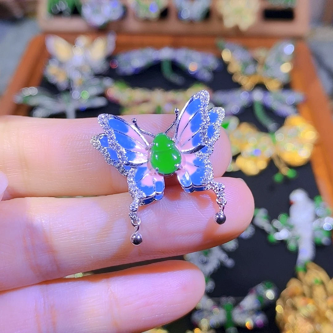 吊坠(不含链)银S925镶嵌翡翠