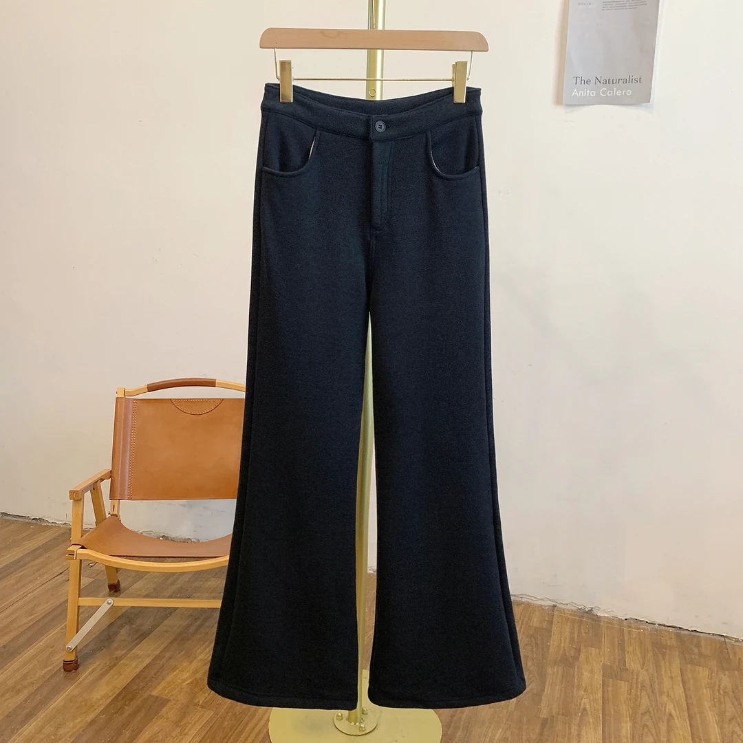 加绒喇叭裤C5121加绒拉链纽扣喇叭裤