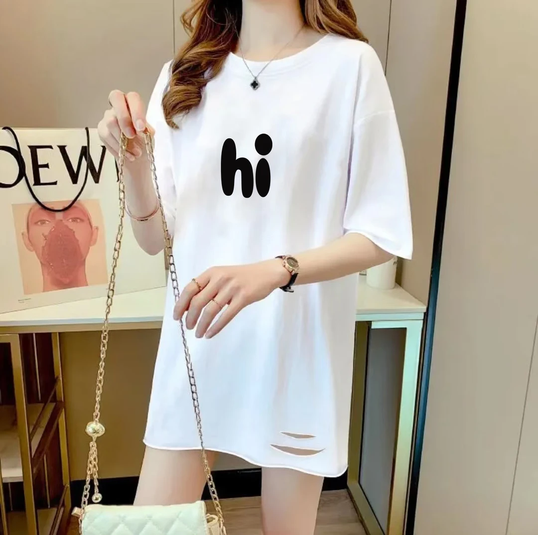 时尚欧货2025夏季上衣新款宽松白色短袖中长款遮肚韩版t恤女洋气