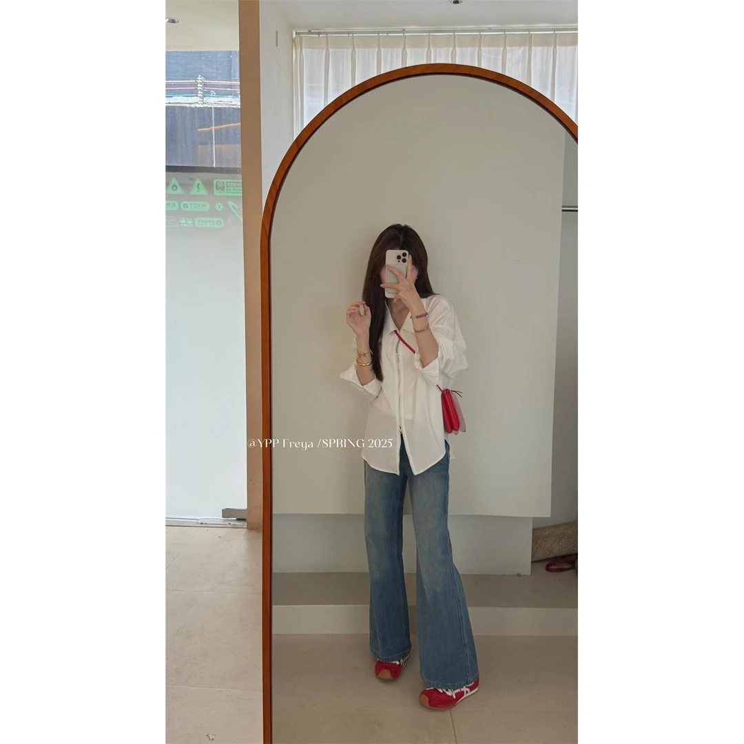 莱赛尔冰皮牛仔显高显瘦时尚复古蓝洗水夏季高腰小个子微喇牛仔裤