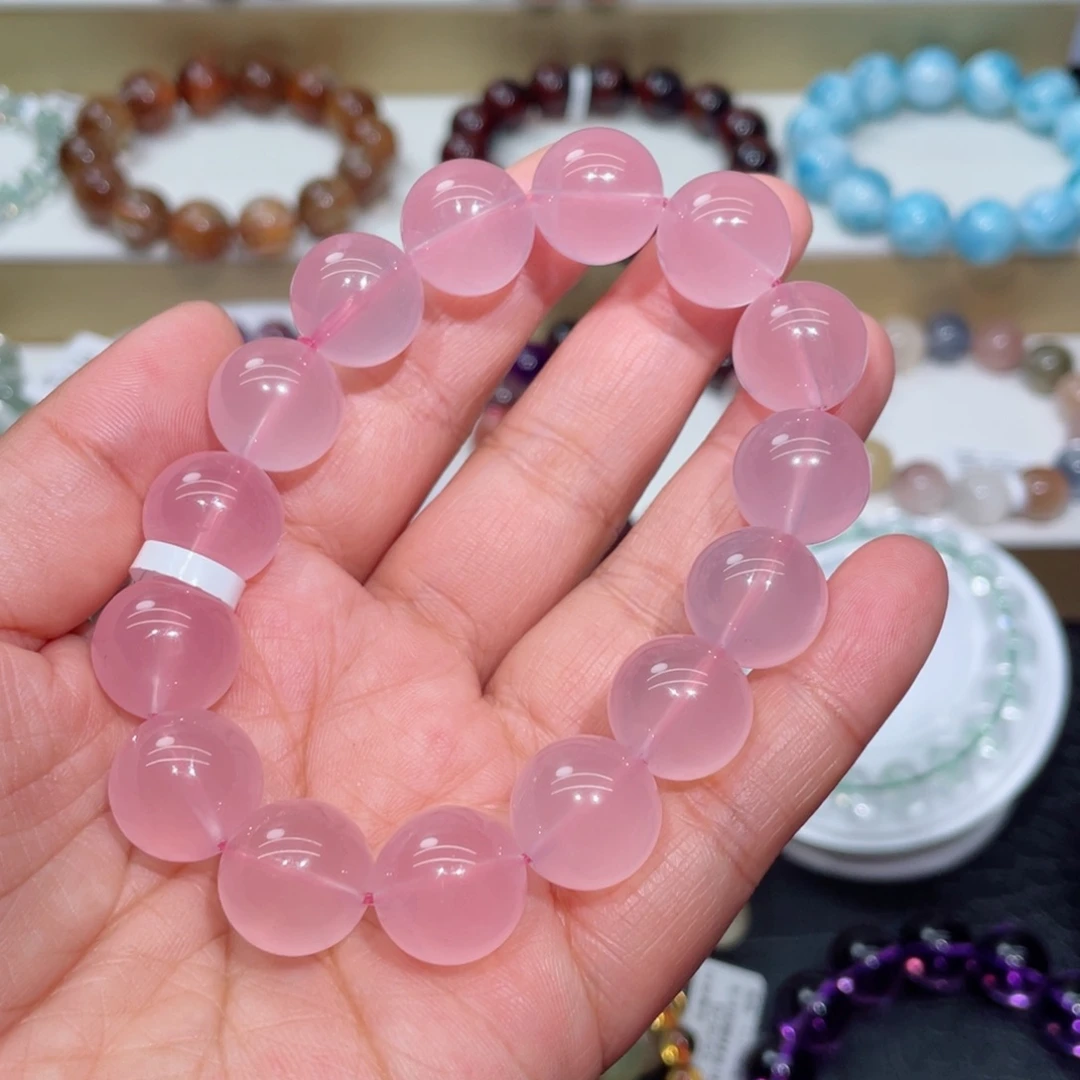 水晶手链未镶嵌粉晶手链，晶体通透