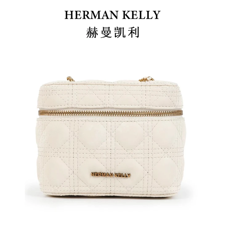 新款KL白色盒子包时尚休闲百搭手提单肩棕色斜挎包小方包（微瑕）