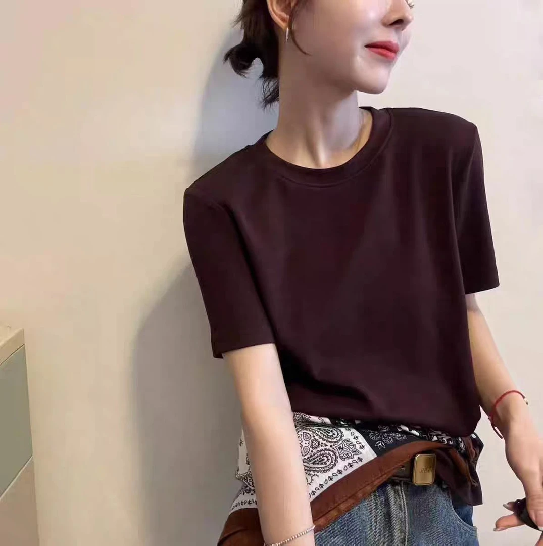 82515款早秋新款欧货配丝巾宽松纯色两件套短袖T恤洋气上衣