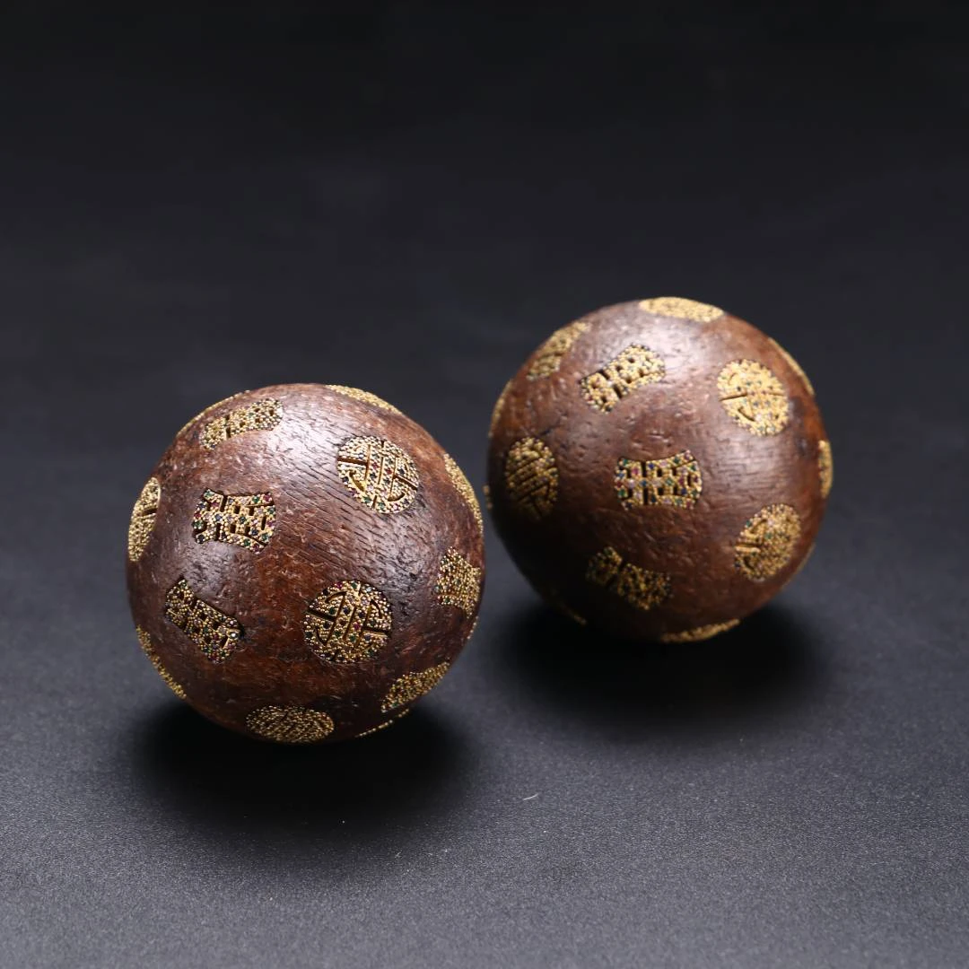 0715042/博古通今/集古藏今/嵌银手球/老金属器