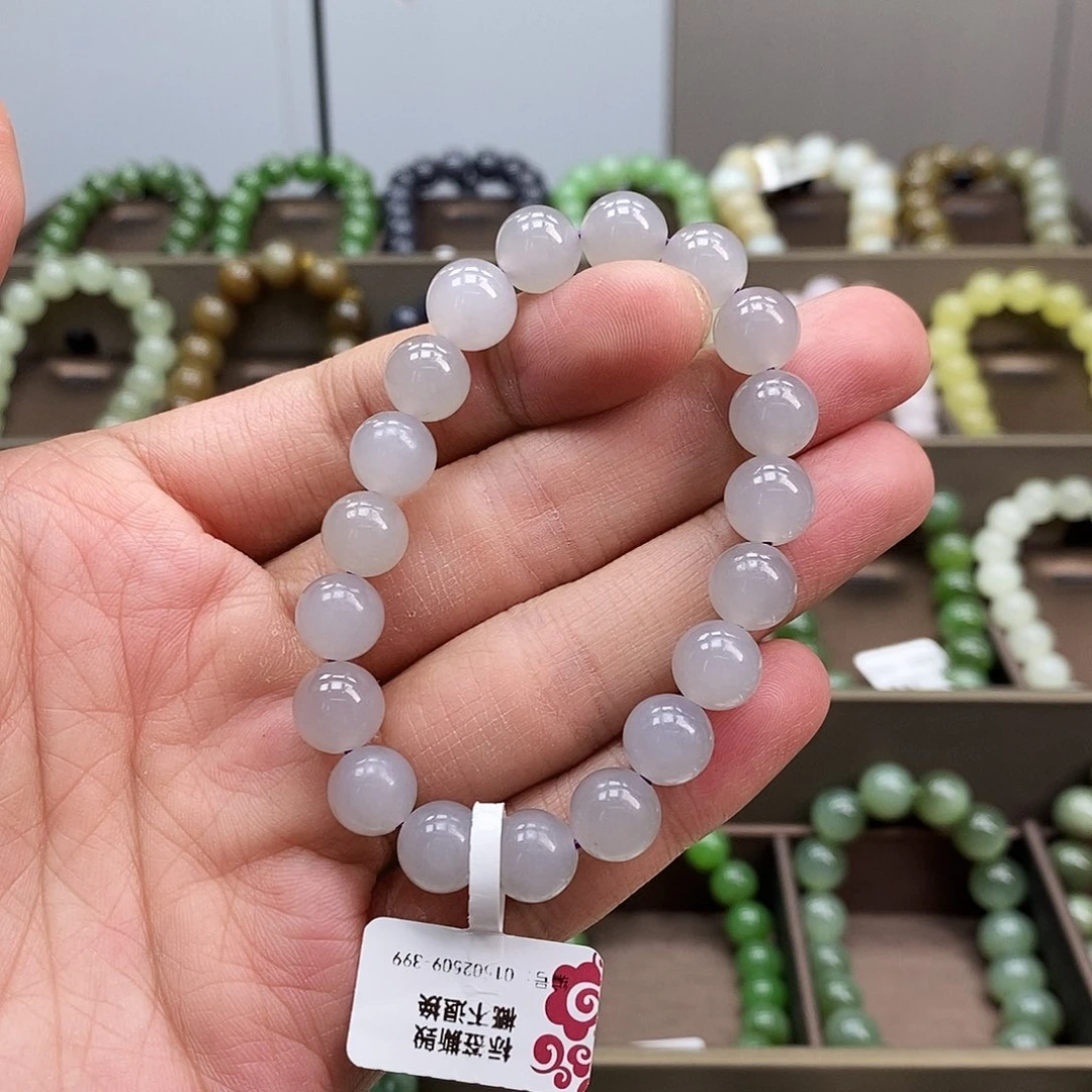 和田玉未镶嵌手串烟紫9.5